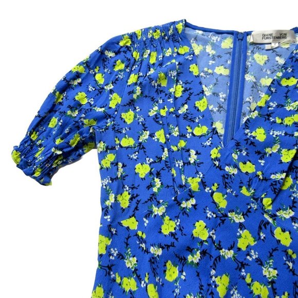 NWT Diane Von Furstenberg DVF Jemma in Ditsy Vines Baja Blue Crepe Dress 2 $298 - Picture 3 of 7